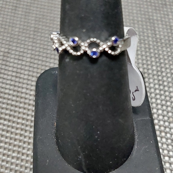 Sterling Silver Twisted Beaded Blue Sapphire  Ring Sz 7 - Picture 8 of 9